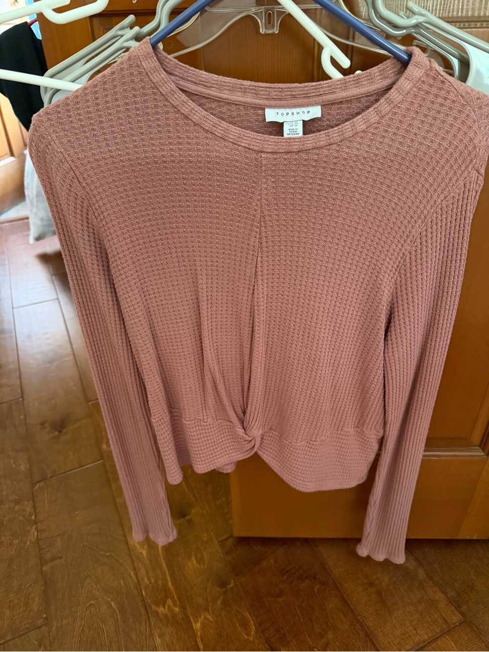 Topshop Mauve Waffle-Knit Long Sleeve Twist Front Top